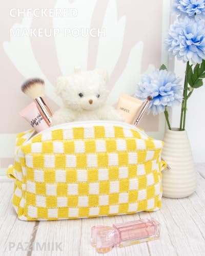 PAZIMIIK Checkered Makeup Bag for Purse, Small Travel Cosmetic Pouch,Yellow - color: Yellow