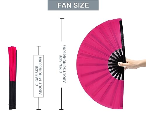 Large Rave Folding Hand Fan Clap Fan Popping Fans for Line Dancing, Big Foldable Clacking Fans for Dance Festival, Dancing, Performance - color: Pink