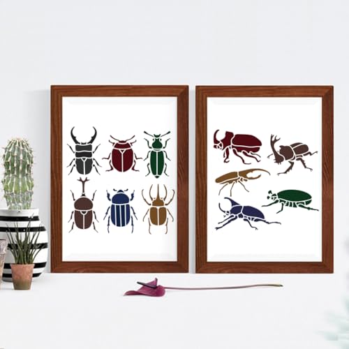 MAYJOYDIY 11 Insects Scarab Beetle Bug Stencil 11.8×11.8inch Reusable Nature Beetle Bug Drawing Templates with Paint Brush for Insect Crafts Art Furniture Wood Canvas Home Decor - color: Scarab Beetle Insect