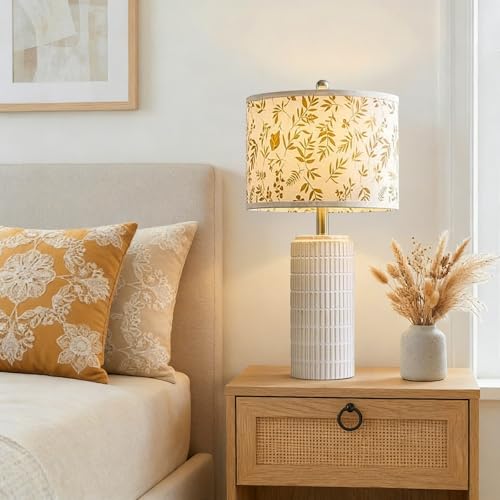 PoKat 23'' Dried Flowers Table Lamp for Bedroom Nightstands, Birthday Gifts for Women Mom, House Warming Gifts New Home Decor, Ceramic Lamp for Living Room Nursery, Modern Bedroom Lamp for Dresser - color: Autumn Gold
