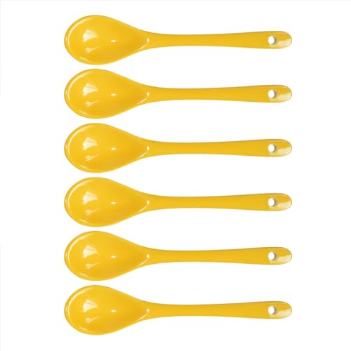 Yellow 6 pcs Porcelain Egg Spoons Ceramic Spoons 4.7 inch Coffee Dessert Yogurt Tea Milky Tea - style: Yellow