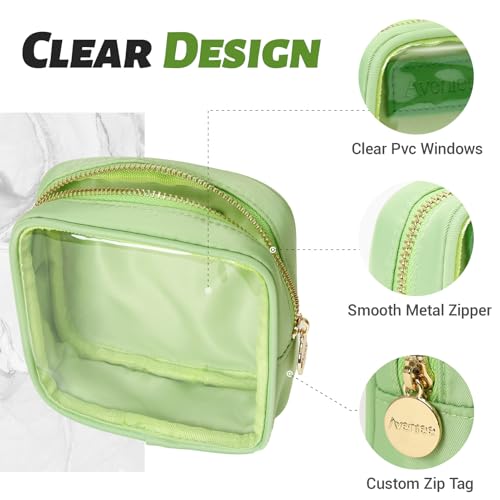 Aveniee Clear Makeup Bag, Small Pouches for Purse, Mini Cosmetic Bag for Inside Purse, Cute Organizer Bag for Travel Toiletry Lipstick-Green - color: Green