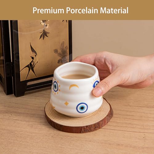 Ceramic Tea Cup Set, 5OZ Espresso Cups, Evil Eye, Set of 4 - color: Evil Eye