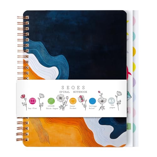 Aesthetic Spiral Notebook for Women, 8.25" x 6.25" Journal with Durable Hardcover and 160 Lined Pages with Large Pockets - Gift for Work, School, Travel & Daily Productivity -dark blue - color: dark blue