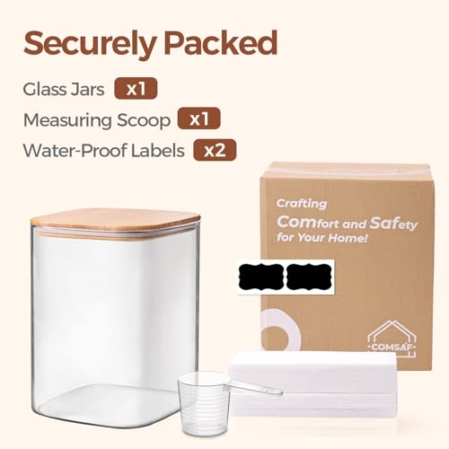 ComSaf Glass Storage Jars with Bamboo Lids 3.6 Qt Large Pantry Square - color: 3.6Qt-Square