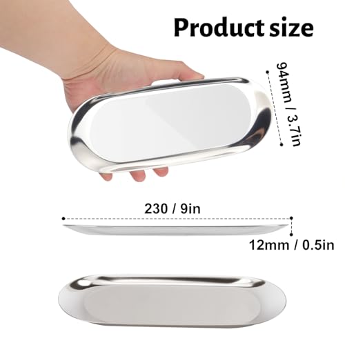 10 Pack 9 Inch Oval Stainless Steel Decorative Tray, Stainless Steel Tea Fruit Tray, 9 inch Silver Oval Trays for Bathroom Vanity, Jewelry, Perfume & Key Organizer (Silver) - size: 10 Pack 9 Inch