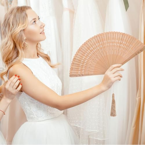 Toyvian Vintage Bamboo Folding Fan, Handheld Foldable Hand Fan for Women, Brown Portable Wood for Summer Cooling Wedding Party Dance Stage Show