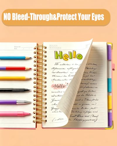 Hardcover Spiral Notebook Journal with Removable Dividers Tabs, 5 Subject Notebooks for Work School, 300 pages 8"x10" B5 leather Journal College Ruled, Cute Journal for women, Pink - color: Pink
