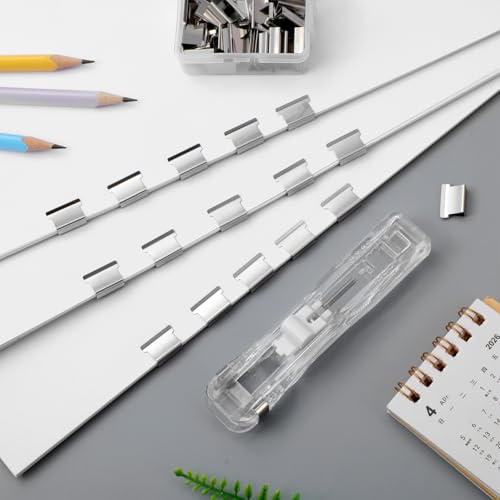 Lurrose Refillable Stapler Set 2 Portable Office Staplers with 200 Reusable Paper Clips Desk Stapler Tool for Document Binding Reports Assignments School Supplies