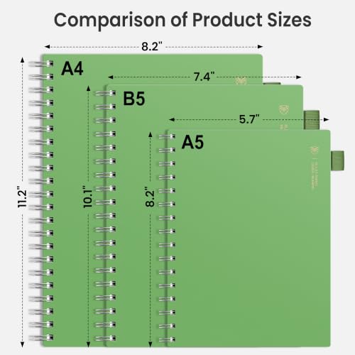 EMSHOI Lined Spiral Journal Notebook, 300 Pages, A4 Size (8.2'' x 11.2'') - color: Green, size: A4