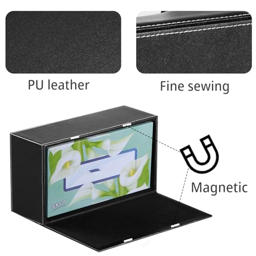 PU Leather Tissue Box Cover Rectangle, Aesthetic Facial Tissue Box Holder - color: Black