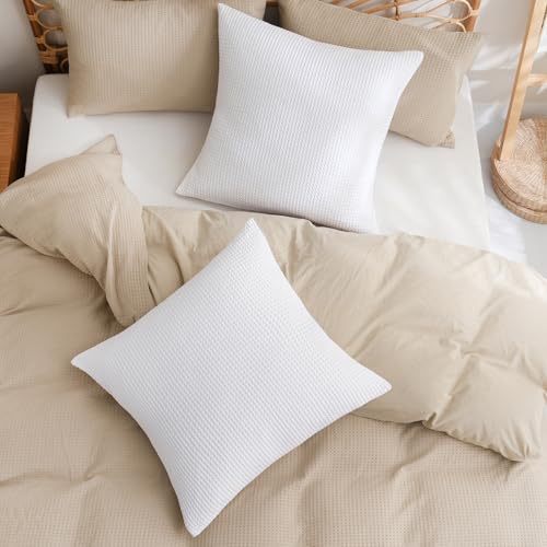 PHF Cotton Waffle Throw Pillow Covers 20" x 20", White, No Insert - color: White, size: 20" x 20" (Pack of 2)