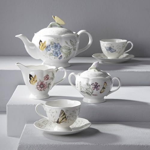 Lenox Butterfly Meadow Porcelain Teapot and Tea Cup Set, 9-Piece, 48oz - style: 9-Piece Tea Set