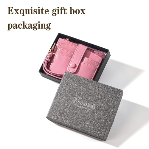 Keychain Wallet Wristlet Small Credit Card Holder Bracelet Key Chain Purse Bangle Tassel Beads Key Rings for Women - color: 04-rfid Pink