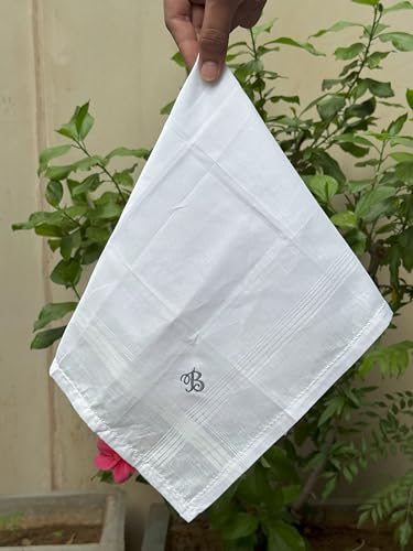 Monogrammed Handkerchiefs for Men 3-Pack Cotton, White Hankies - color: B