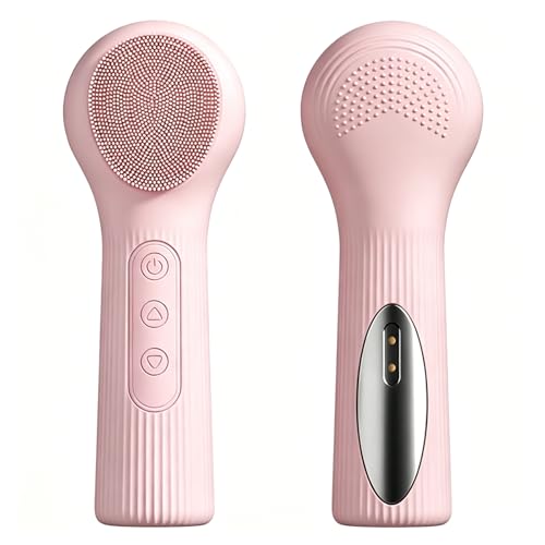 Silicone Facial Brush, Rechargeable Face Scrubber with 3 Vibration Settings, Exfoliator Face Scrubber with Massaging and Deep Cleaning, IPX7 Waterproof Facial Cleansing Brush for Women Men (Pink) - color: Pink