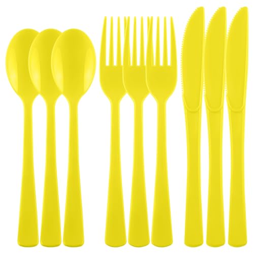 Kochorie 300 Pieces Yellow Plastic Silverware, Disposable Plastic Utensils - color: Yellow
