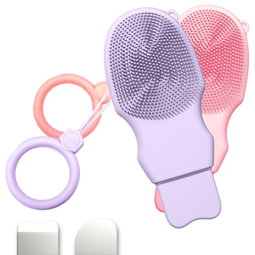 2-Pack Blackhead Remover Double Headed Scraper, Silicone Face Scrubber for Deep Cleansing, Portable Mini Skin Care Tool for Men & Women (Pink + Purple) - color: Pink + Purple
