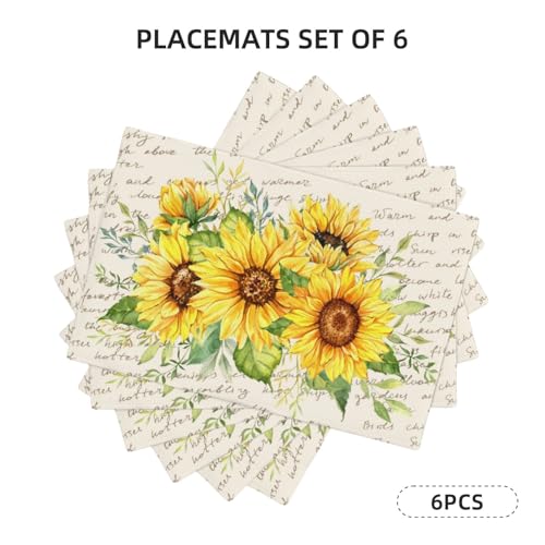 Spring Summer Sunflower Floral Placemats Set of 6 12x18 Inch - color: Cream Beige, size: Set of 6