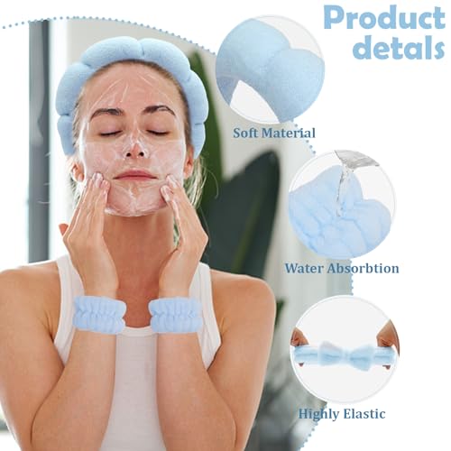 Blue Skincare Bubble headband and wristband set for Face Washing - color: Blue