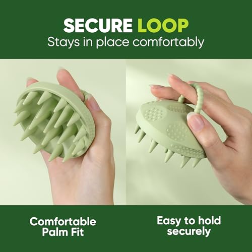 SVVIMER Scalp Massager Shampoo Brush - Soft Silicone Scalp Scrubber for Wet & Dry Hair - Shower Brush with Finger Loop - Nail-Friendly Head Scrubber for Women & Men - Green