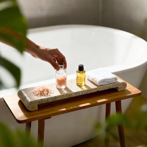 16"x4" Natural Marble Tray Pedestal Stand, Bathroom Counter Stone Trays - color: Kashmir Gold