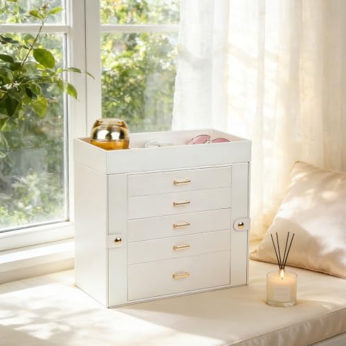 BOOVO Large Jewelry Boxes For Women (Pearl White, 6 Layer) - color: Pearl White, size: 6 Layer