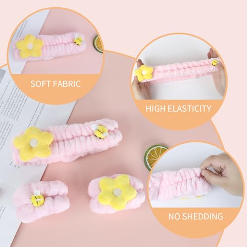 PERFECTSIGHT Kawaii Headband for Spa, Makeup, Washing Face, Party - 2 Pack Cute Hair Band for Shower Beauty Skincare, Soft Facial Headbands for Girls and Women (Pink Flower Bee) - color: Pink Flower Bee