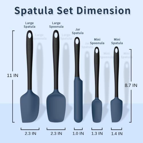 Coukre Silicone Spatula Set of 5,High Temperature Resistant, Food Grade Silicone, Dishwasher Safe, for Baking, Cooking (Dark Blue Black) - color: Dark Blue Black