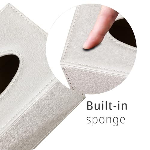Linen Tissue Box Cover Rectangle,Aesthetic Facial Tissue Cube Box Holder - color: Cream