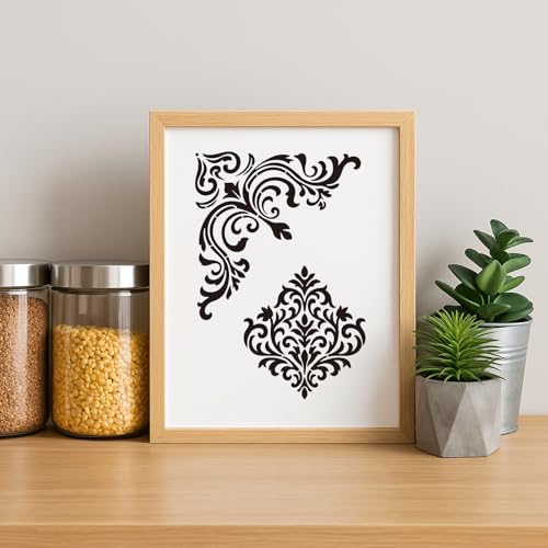 8Pcs Border Floral Stencil PET Painting Templates Flower Inlay Border Stencils for Furniture Reusable DIY Craft for Wall Wood Fabric Canvas Paper Home Decor 7.87inch, 11.7inch - color: corner patterns