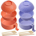 2 Sets 40 oz Microwave Ramen Bowl with Handles, Purple,Orange - color: Purple,Orange