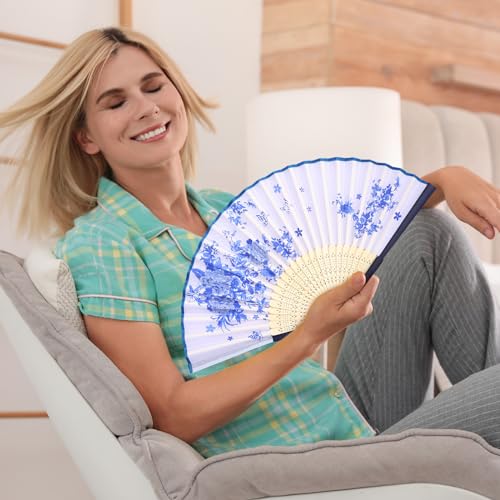 Zonon 4 Pack Hand Held Folding Fans for Women Silk,Retro - style: Retro