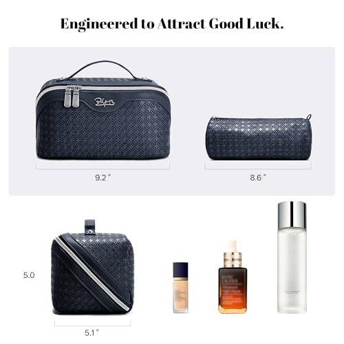 BOYATU Travel Makeup Bag for Women: Four Leaf Clover 3 Pcs Set Cosmetic Bag - color: M-07Blue