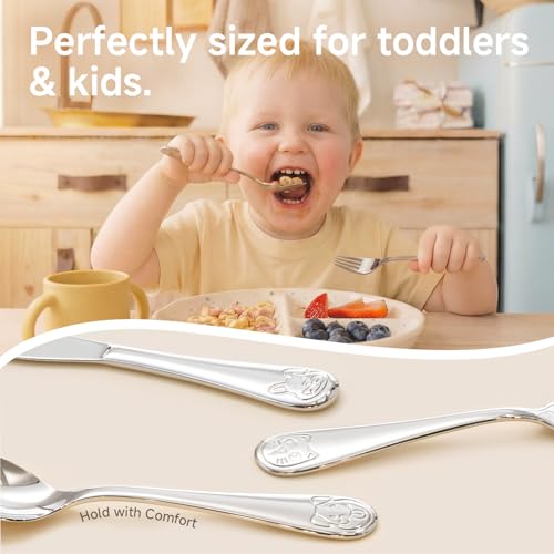KINGSTONE 3 Pcs Kids Fork, Spoon & Knife Set, Stainless Steel, Cat & Dog - color: Cat & Dog, size: 3-Piece (Large)