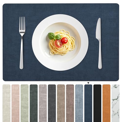 FROMHEART Faux Leather PU Placemats Set of 4 (Dark Blue,11.8" x 17") - color: Dark Blue, size: Set of 4