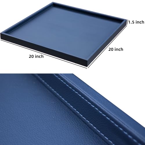 20 * 20 Inch Rectangular Ottoman Tray | Textured PU Leather, Waterproof & Heat-Resistant Storage for Coffee/Dining Tables, Sofa, Bed, Entertainment & Party (Navy Blue, 20 * 20in) - color: Navy Blue, size: 20" x 20" x 1.5"