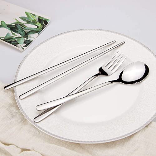 IQCWOOD Stainless Steel Chopsticks Forks and Spoons Flatware Set of 3