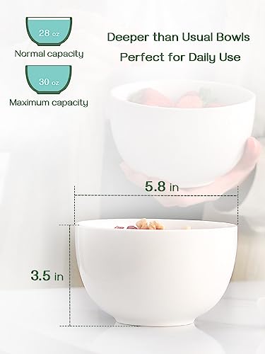 DOWAN Deep Bowls, 30oz Large Soup Bowls, Ceramic Cereal Bowls Set of 4 - color: White