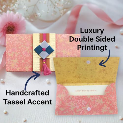 Korean Traditional Money Envelopes – Hanbok & Jogakbo Cash Gift Holders with Tassel (Sunset Bloom Trio) - color: Sunset Bloom Trio