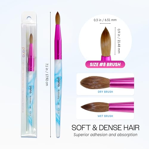 PANA USA Acrylic Nail Brush Pure Kolinsky Hair Acrylic White Swirl Blue Handle with Pink Ferrule Round Shaped - Size 8 - color: White Swirl Blue, size: Size 8