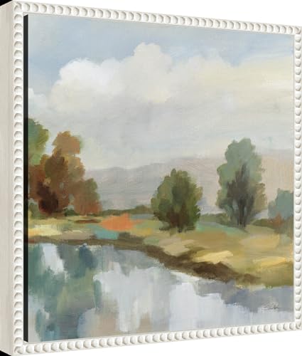 Amanti Art Framed Canvas Wall Art 16x16 River and Clouds III by Silvia Vassileva, Framed Wall Art Canvas, Landscapes Artwork, Traditional Decor, Small Poster Painting for Living Room, Bedroom, - color: Sylvie Beaded White, size: 16"L x 16"W