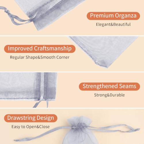 Crweety 50PCS Organza Bags 3x4 Grey Small Gift Bags Mesh Drawstring - color: Grey