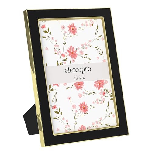 eletecpro 4x6 Enamel Picture Frame with Real Glass Cover, Black, 2-Pack - color: Black & Gold, size: 4x6