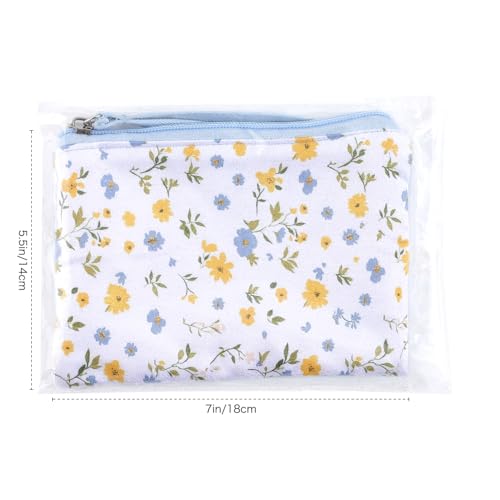 Cotton Floral Mini Organizer Bag Coin Purse for Women with KeyChain Cute Printed Zipper Change Purse Coin Pouch Card Holder Wallet Clutch for Women Girls - color: Blue