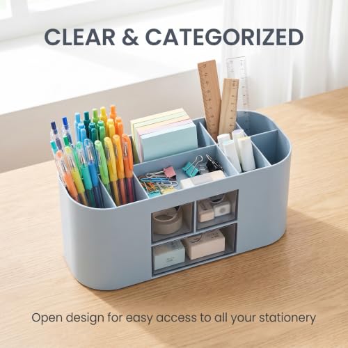 School Supplies Organizer with Drawers, Pen Holder, Blue - color: Blue, size: C