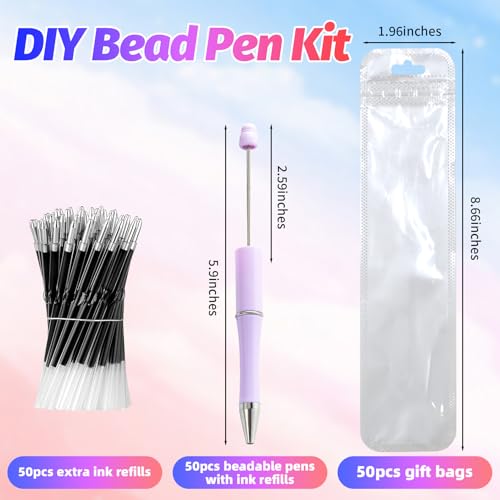 300 Pieces DIY Beadable Pen Kit – 100 Plastic Ballpoint Pens with Refills & Bags – School Supplies, Office Accessories & Decorative Items for Students & Teachers (Pastel) - color: Pastel, size: 100