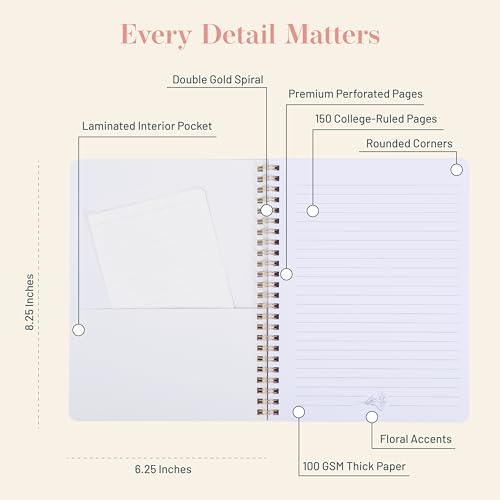 Happy Hoos® Aesthetic Spiral Notebook - 6.25" x 8.25" College Ruled Journal Notebook - Hard Cover Writing Journal for Work, School, Travel, More - Floral Notebook 8 Seasonal Designs (Joyful Journey) - color: Joyful Journey