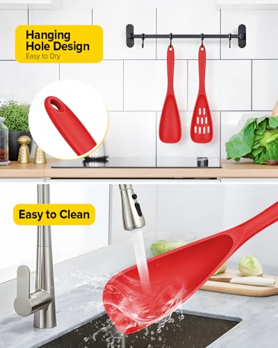 BUNDLEPRO Silicone Cooking Spoons for Nonstick Cookware, One-Piece, 2 Pack - color: Red