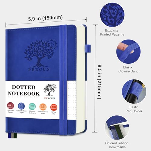 Dotted Journal 5.9"×8.5", 160 Pages Dot Grid Notebook, Bullet Journaling - color: Dark Blue, size: Dotted Page
